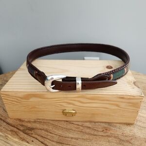 Brighton Brown Leather Belt Woven Serape with Silver Buckle - Size 36 Unisex